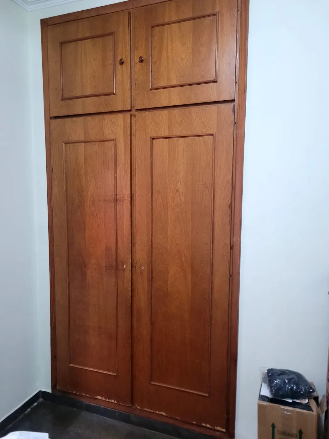 Antes: armário embutido de madeira desgastado